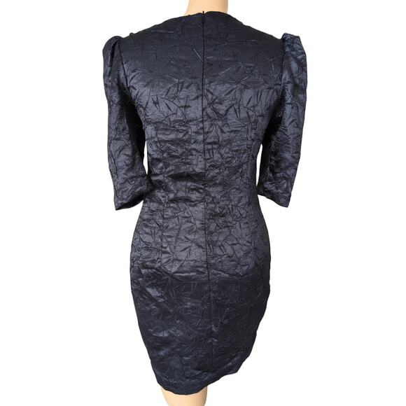 Crinkle Satin Puff Sleeve Dress Small Square Neck Y2K Witchy Fairy Grunge Retro - Picture 2 of 4